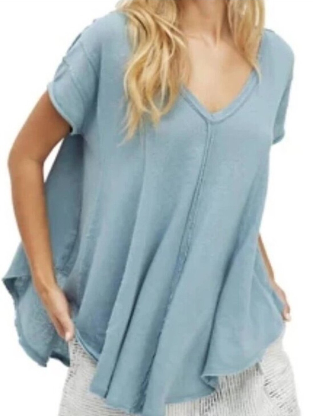 Free People We The Free Sammie V-Neck Tee | Ocean Days | Size XSmall
